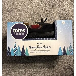 Totes Toasties Mens Memory Foam Slippers Black Plaid XL 11-12 Moccasin NIB